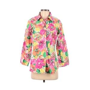 Norm Thompson Shirt Womens Small Pink Floral Long Sleeve Button Up